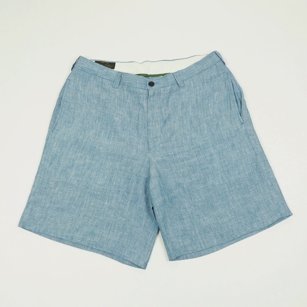 Orvis Signature Collection Chino Shorts Mens 35 Blue 100% Linen Blend Chambray